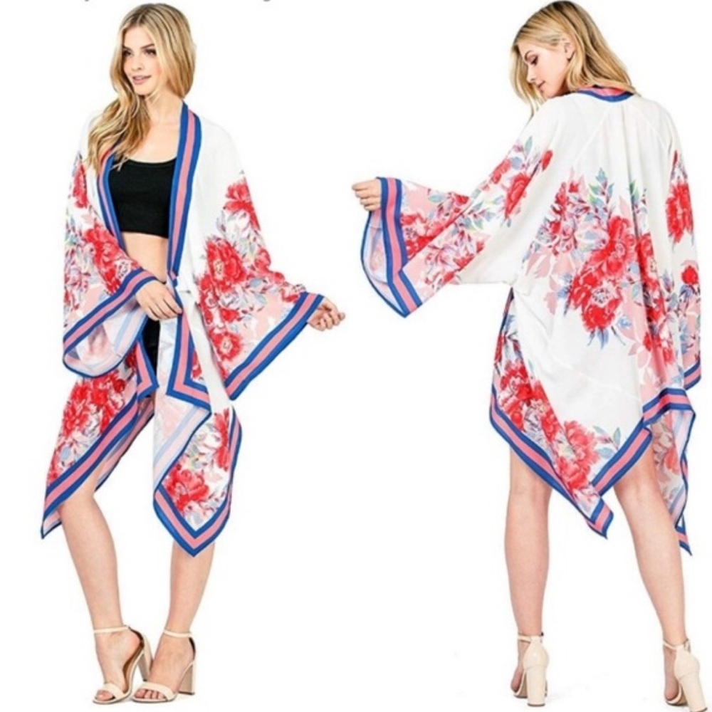 Flying Tomato Floral Kimono in Red and Blue